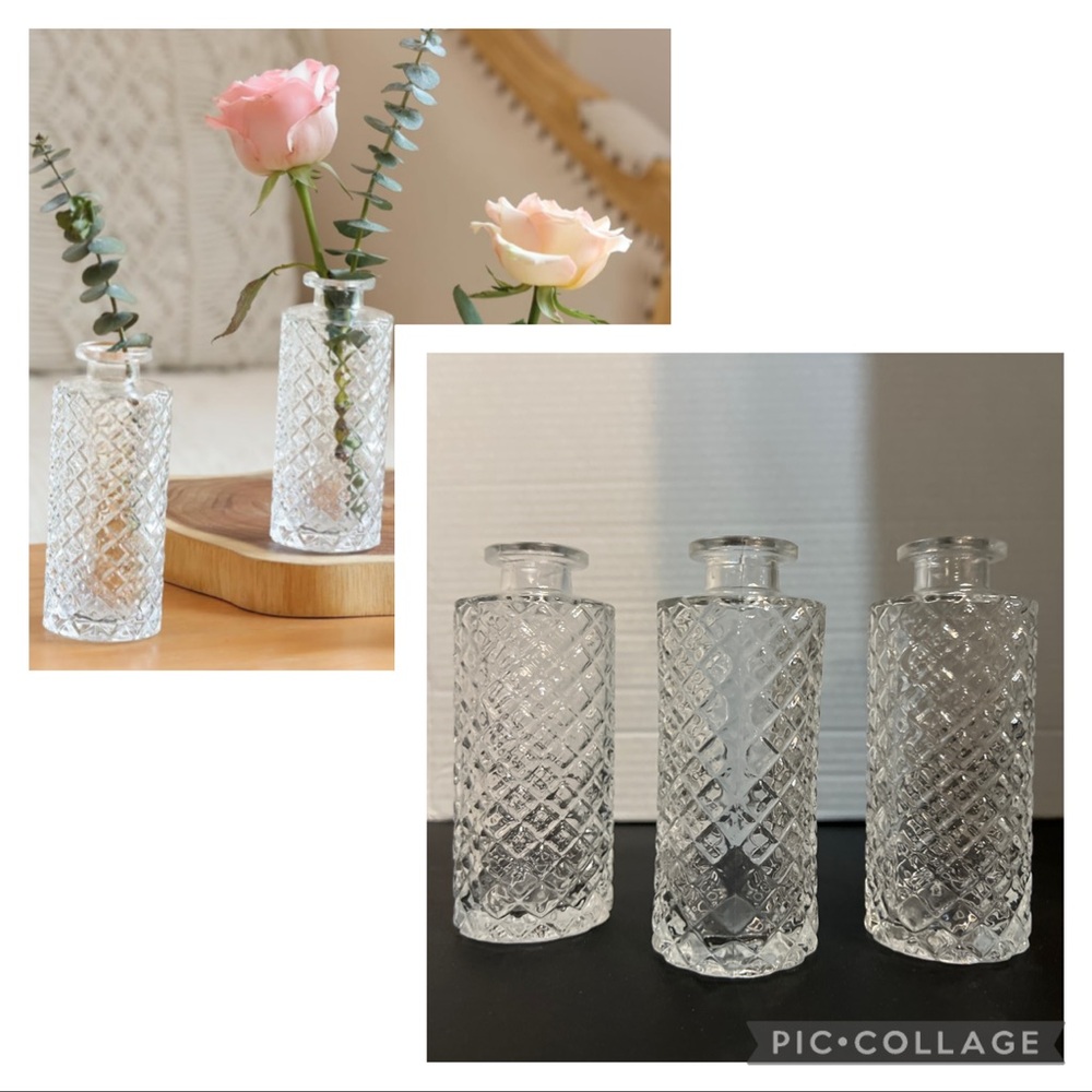 ✨ COMSAF Glass Bud Vases – Set of 3 – Diamond Pattern Clear Glass Elegant